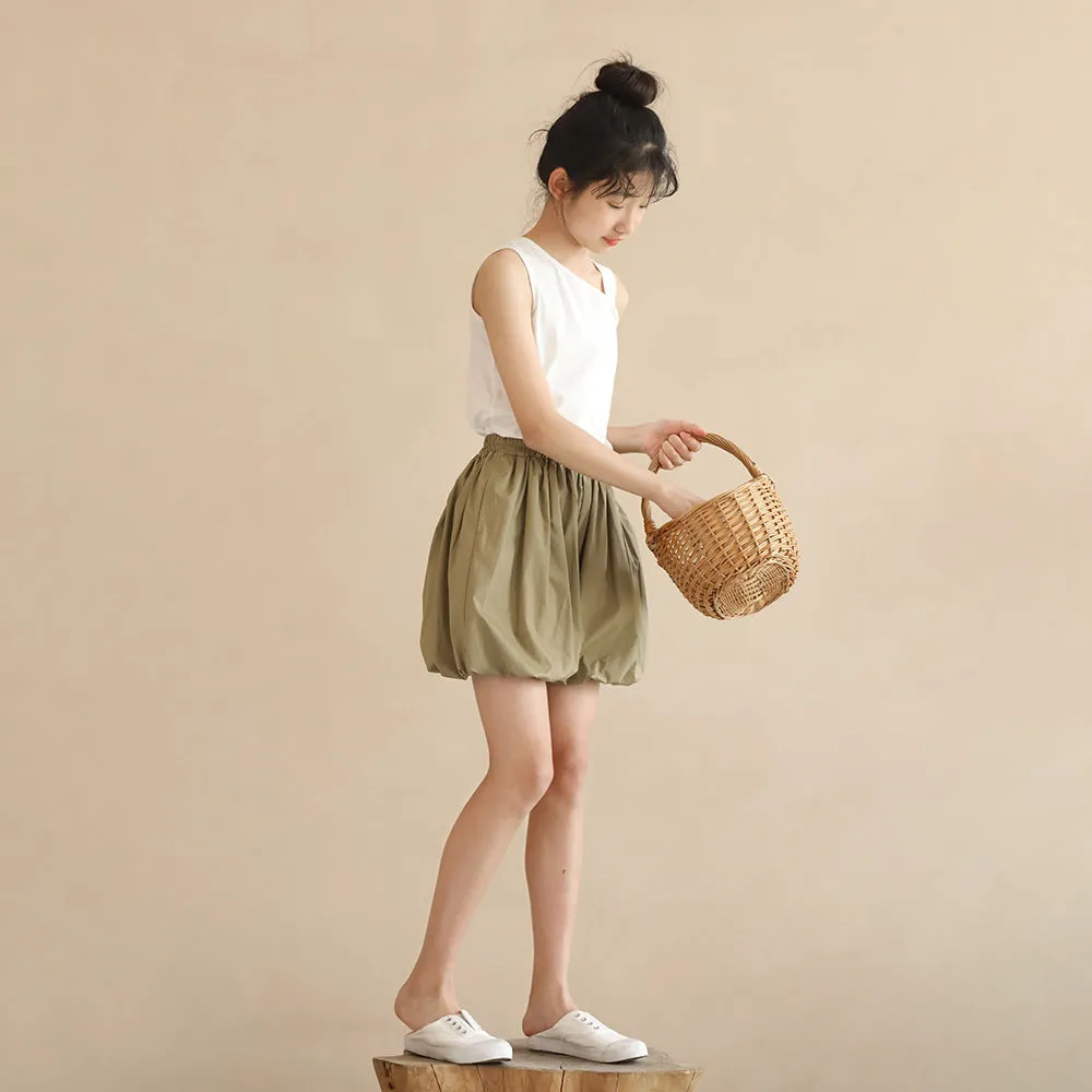 日式 卡其色灯笼短裤/ 背心 Jessey Lantern Short/ Asymmetrical Neck Top