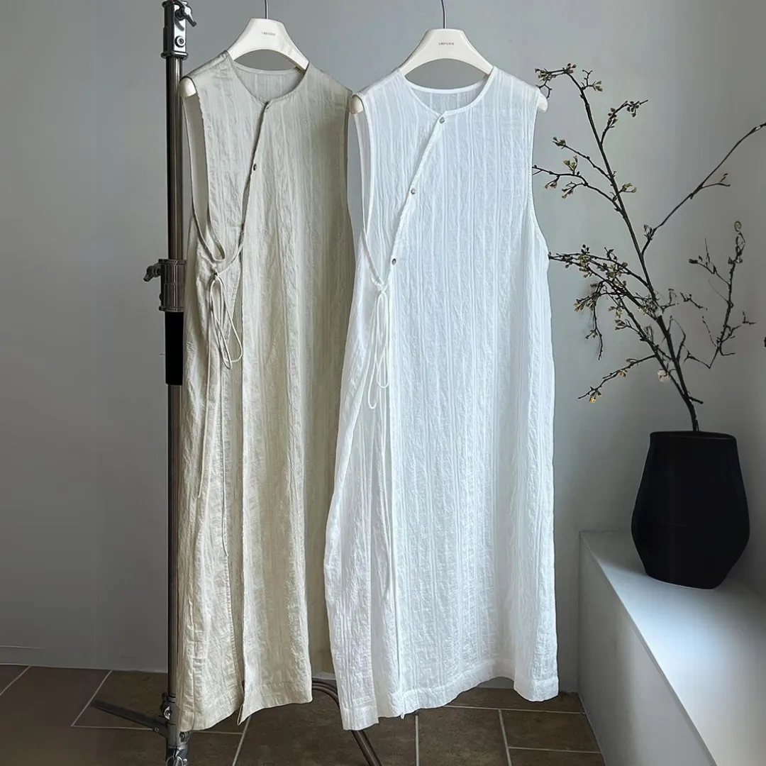 新中式开叉叠穿系带罩衫长裙 New Chinese Style Side Slit Vest