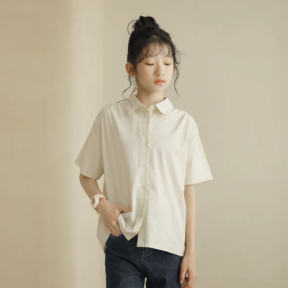 米白衬衫/ 九分牛仔裤 Off-White Collar Shirt/ Cropped Straight Denim
