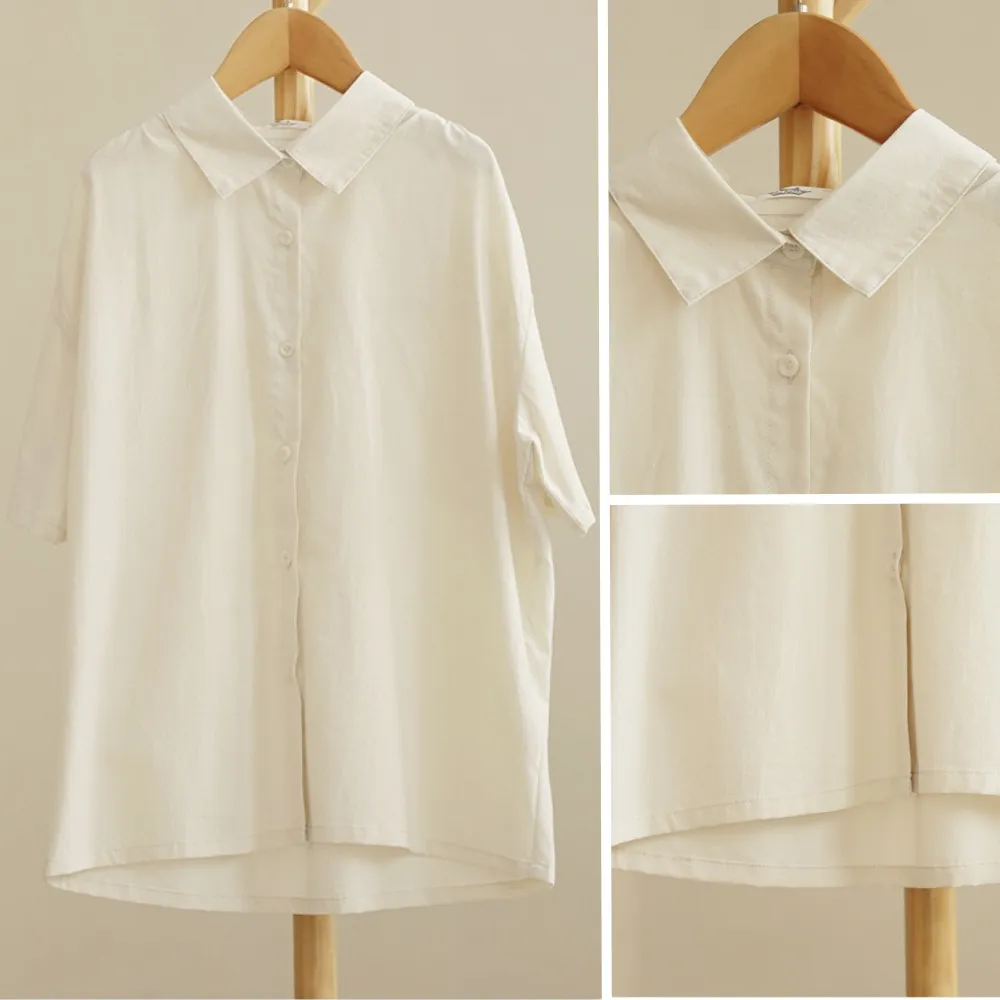 米白衬衫/ 九分牛仔裤 Off-White Collar Shirt/ Cropped Straight Denim