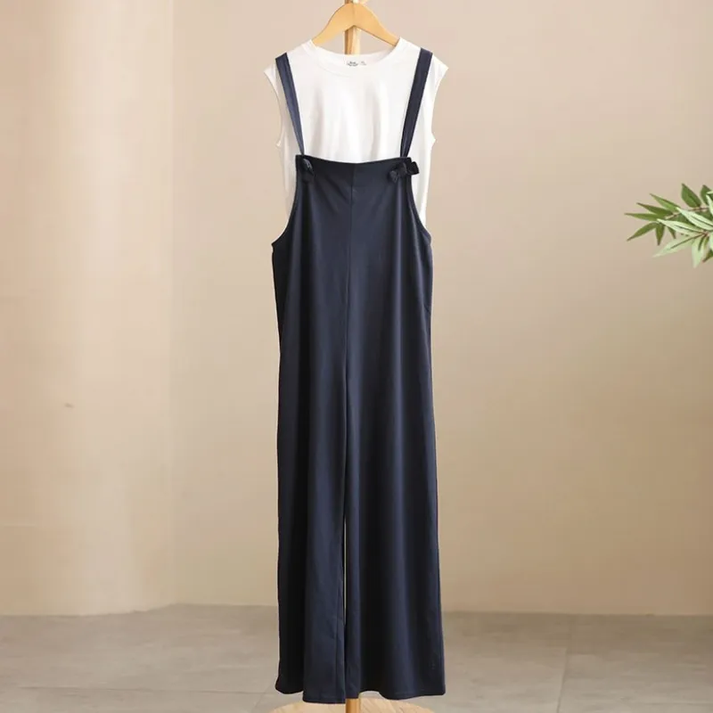 日系 白色内搭/ 宝蓝色背带裤 Tank Tops / Dungarees in Navy