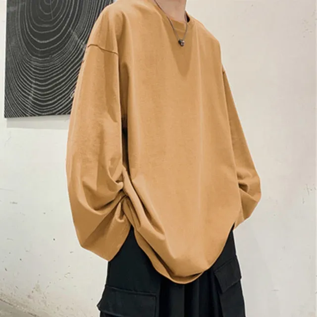 100%Cotton KB 200G THICK Men's T-shirt Short-sleeve Man T shirt Long sleeves Pure Color Men t shirt T-shirts For Male Tops