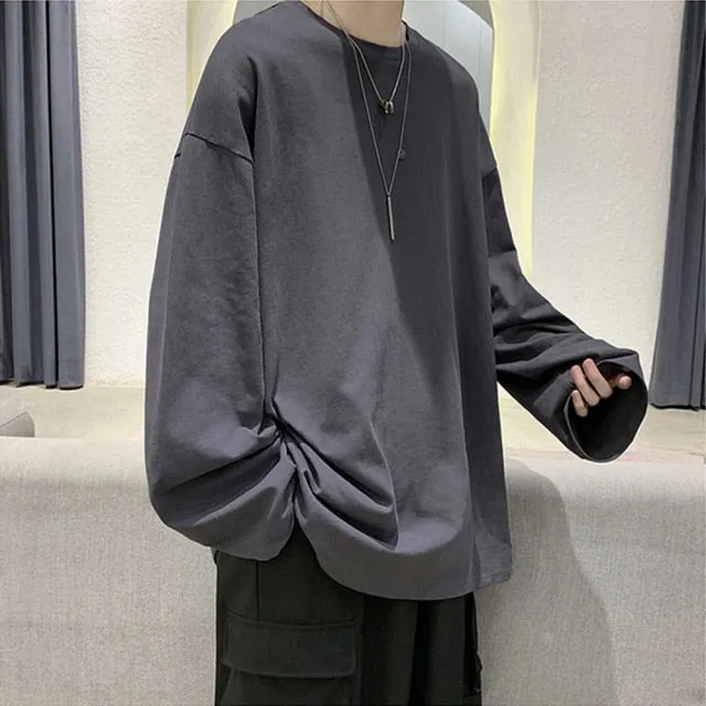 100%Cotton KB 200G THICK Men's T-shirt Short-sleeve Man T shirt Long sleeves Pure Color Men t shirt T-shirts For Male Tops