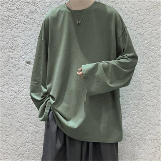100%Cotton KB 200G THICK Men's T-shirt Short-sleeve Man T shirt Long sleeves Pure Color Men t shirt T-shirts For Male Tops