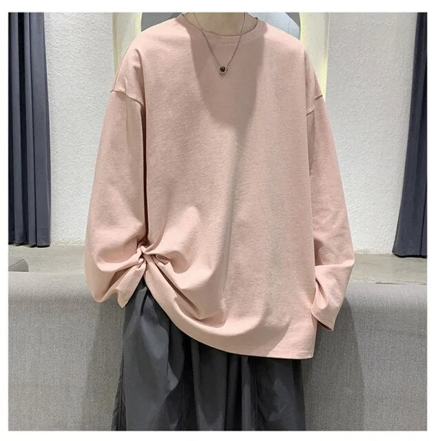 100%Cotton KB 200G THICK Men's T-shirt Short-sleeve Man T shirt Long sleeves Pure Color Men t shirt T-shirts For Male Tops