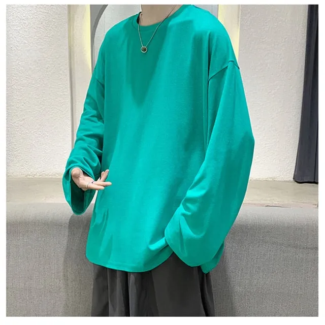 100%Cotton KB 200G THICK Men's T-shirt Short-sleeve Man T shirt Long sleeves Pure Color Men t shirt T-shirts For Male Tops