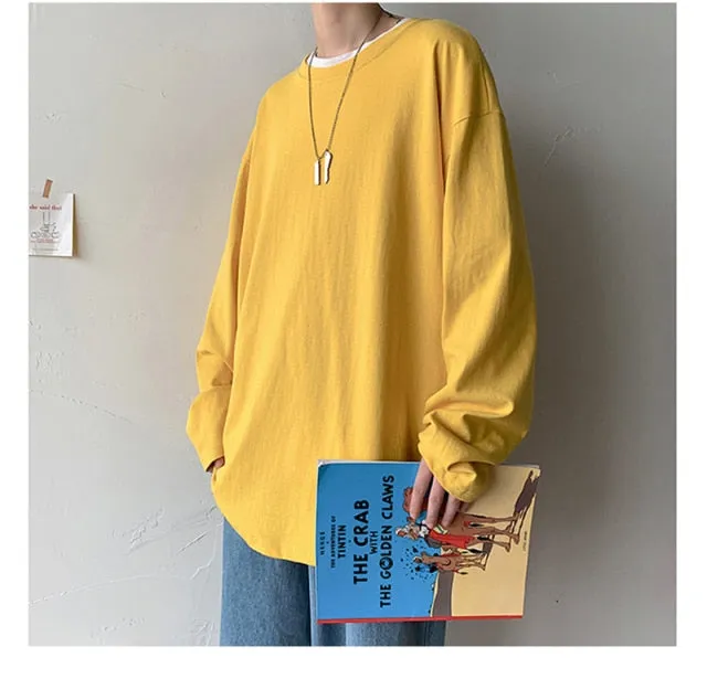 100%Cotton KB 200G THICK Men's T-shirt Short-sleeve Man T shirt Long sleeves Pure Color Men t shirt T-shirts For Male Tops