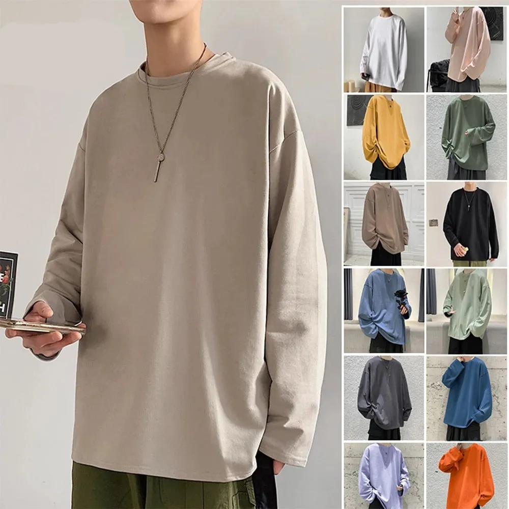 100%Cotton KB 200G THICK Men's T-shirt Short-sleeve Man T shirt Long sleeves Pure Color Men t shirt T-shirts For Male Tops