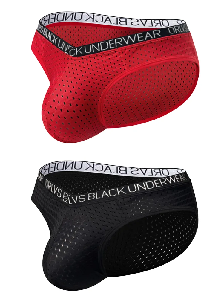 2 Pack Men's Sexy V-shape Waistband Mesh Bikinis