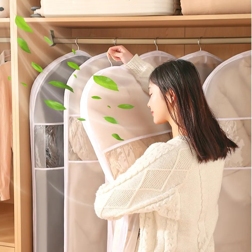 2025 New Space Saving Hanging Garment Bag with Self Compression Zipper, Upgrade Garment Bags for Hanging Clothes, Clear Garment Bag for Hanging Clothes Dust Cover Clothes Bags (3PC, M L XL)