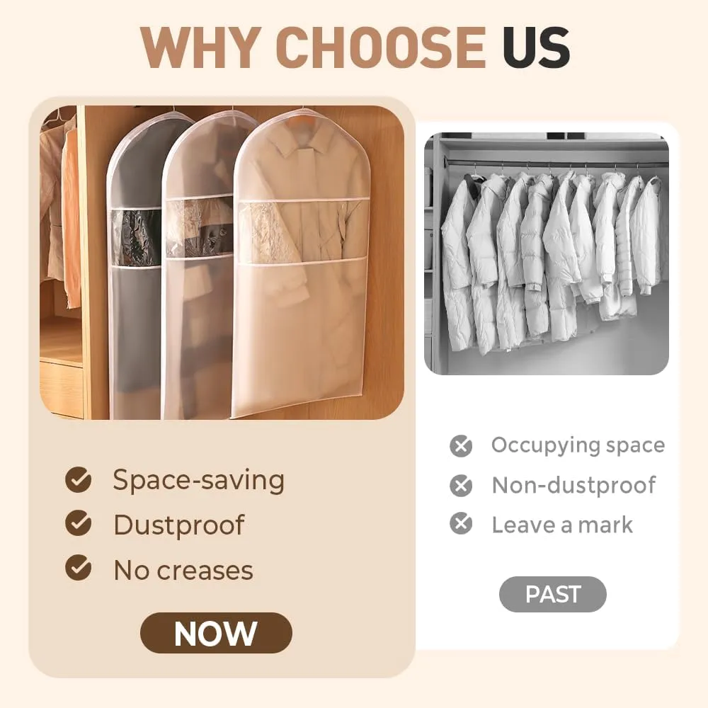 2025 New Space Saving Hanging Garment Bag with Self Compression Zipper, Upgrade Garment Bags for Hanging Clothes, Clear Garment Bag for Hanging Clothes Dust Cover Clothes Bags (3PC, M L XL)