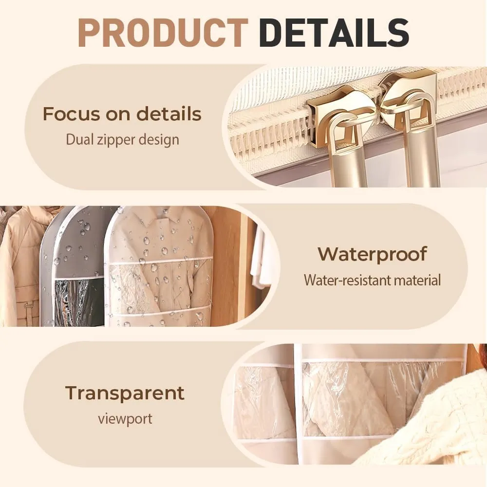 2025 New Space Saving Hanging Garment Bag with Self Compression Zipper, Upgrade Garment Bags for Hanging Clothes, Clear Garment Bag for Hanging Clothes Dust Cover Clothes Bags (3PC, M L XL)
