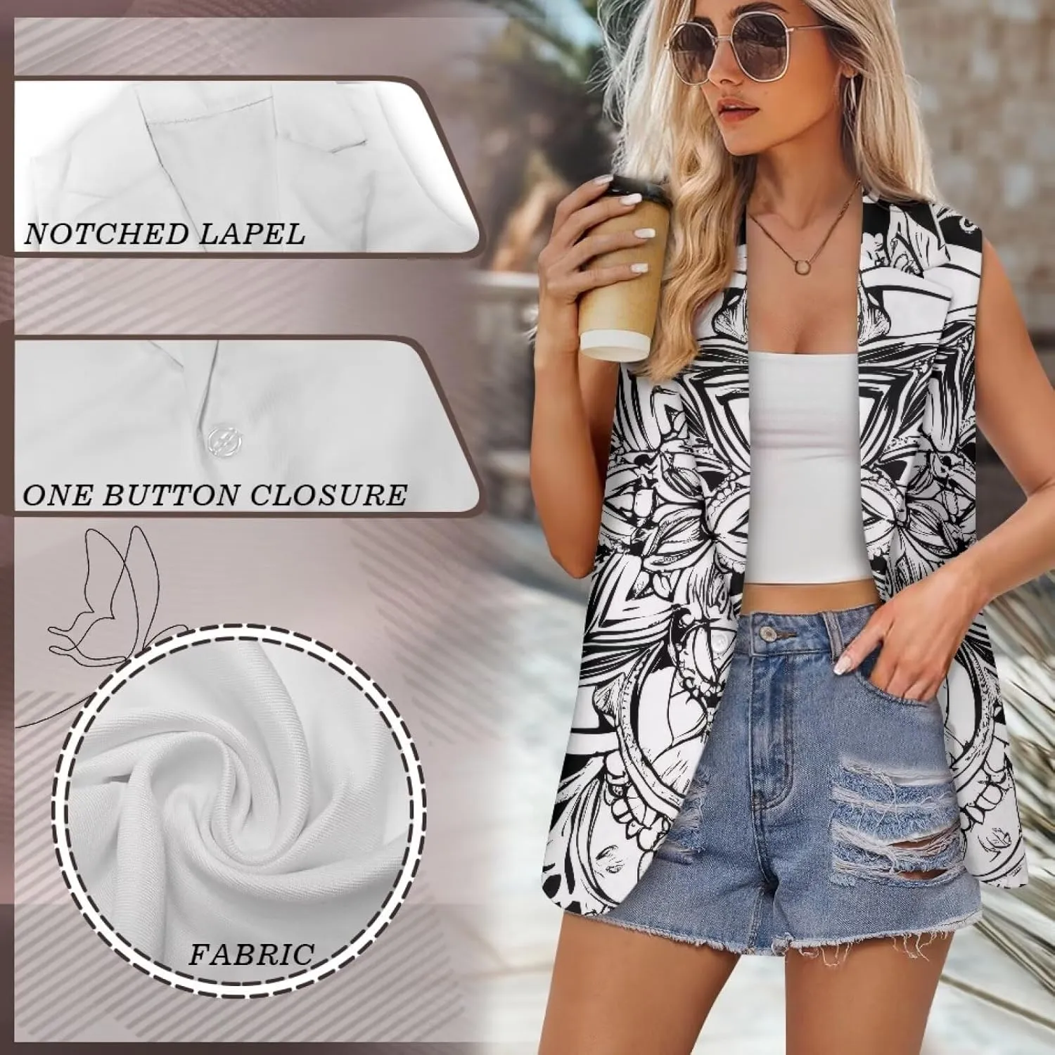 2025 Spring Summer Sleeveless Vest Blazer for Women Fashion Casual Open Front Work Office Tops One Button