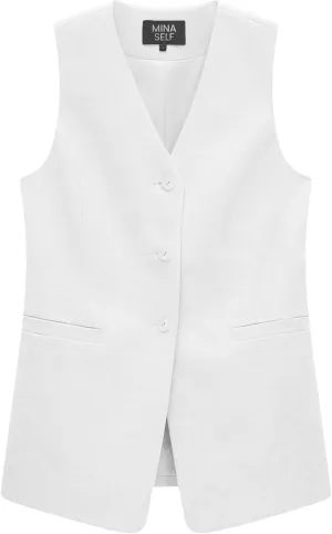 2025 Women's Summer Linen Vest Blazer Long Y2K Lightweight Fully-Lined V-Neck Fashion Casual Jackets Tops Pockets