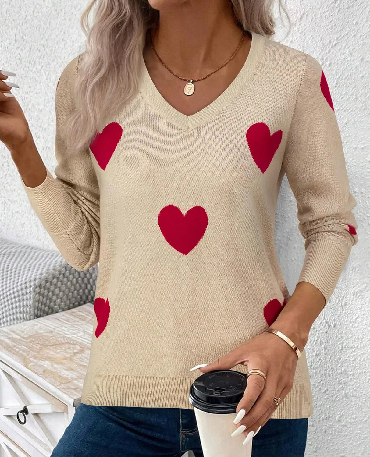 2025 Women's Sweaters Knitted Ribbed Casual Thin Long Sleeve Pullover V Neck Lightweight Sweatshirts Cute Blouse Tops
