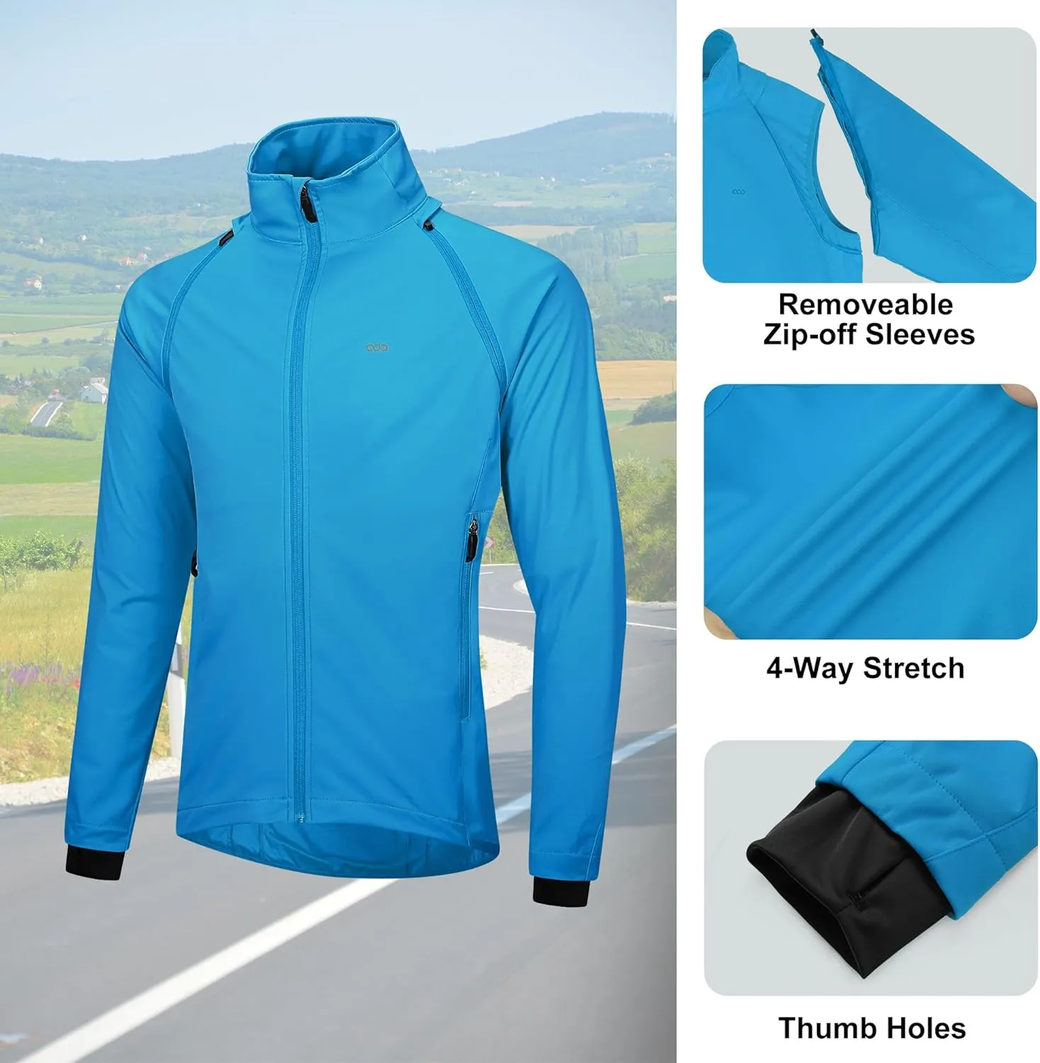 33,000ft Men's Cycling Jacket Long Sleeve, Waterproof Running Bike Vest Outerwear Reflective Windproof Sleeveless Jacket