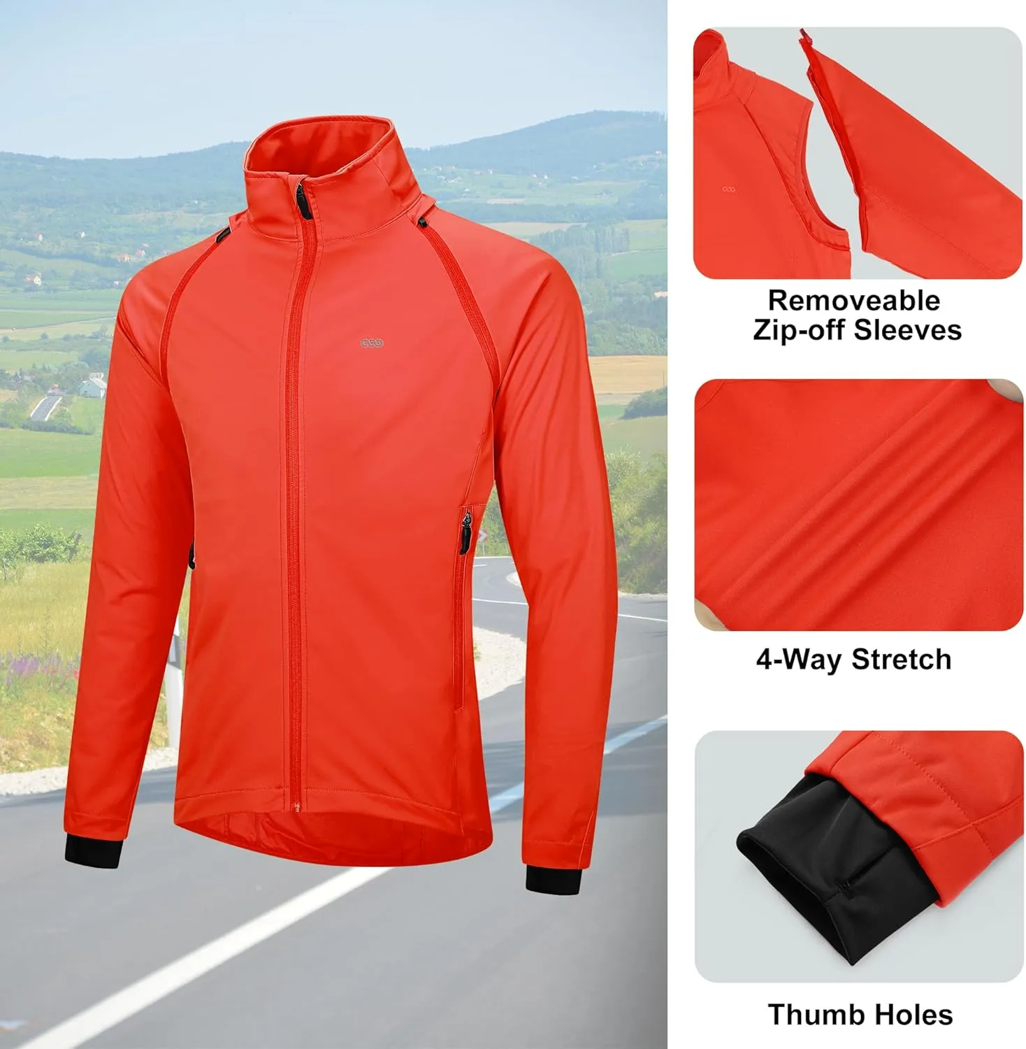 33,000ft Men's Cycling Jacket Long Sleeve, Waterproof Running Bike Vest Outerwear Reflective Windproof Sleeveless Jacket