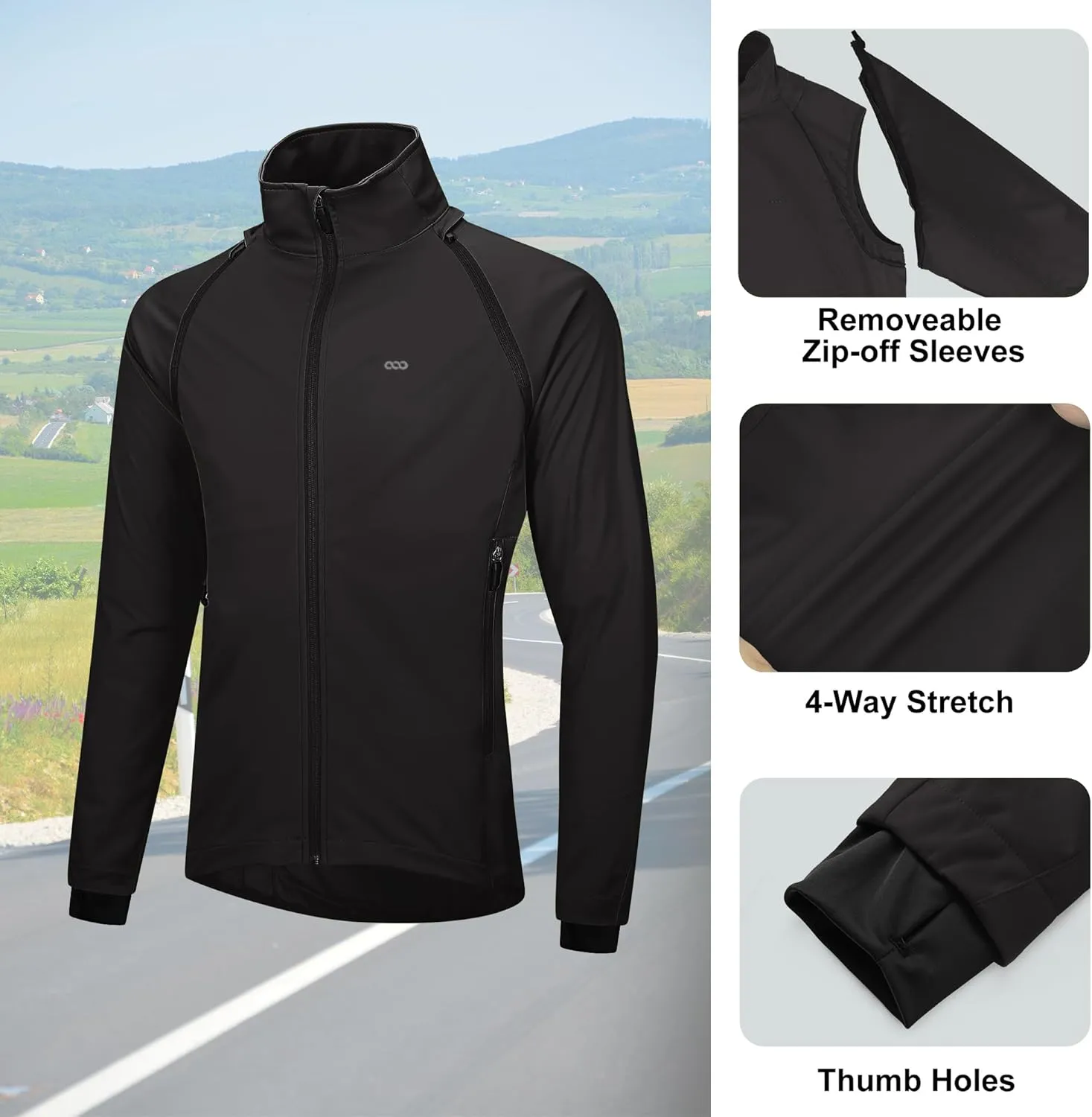 33,000ft Men's Cycling Jacket Long Sleeve, Waterproof Running Bike Vest Outerwear Reflective Windproof Sleeveless Jacket