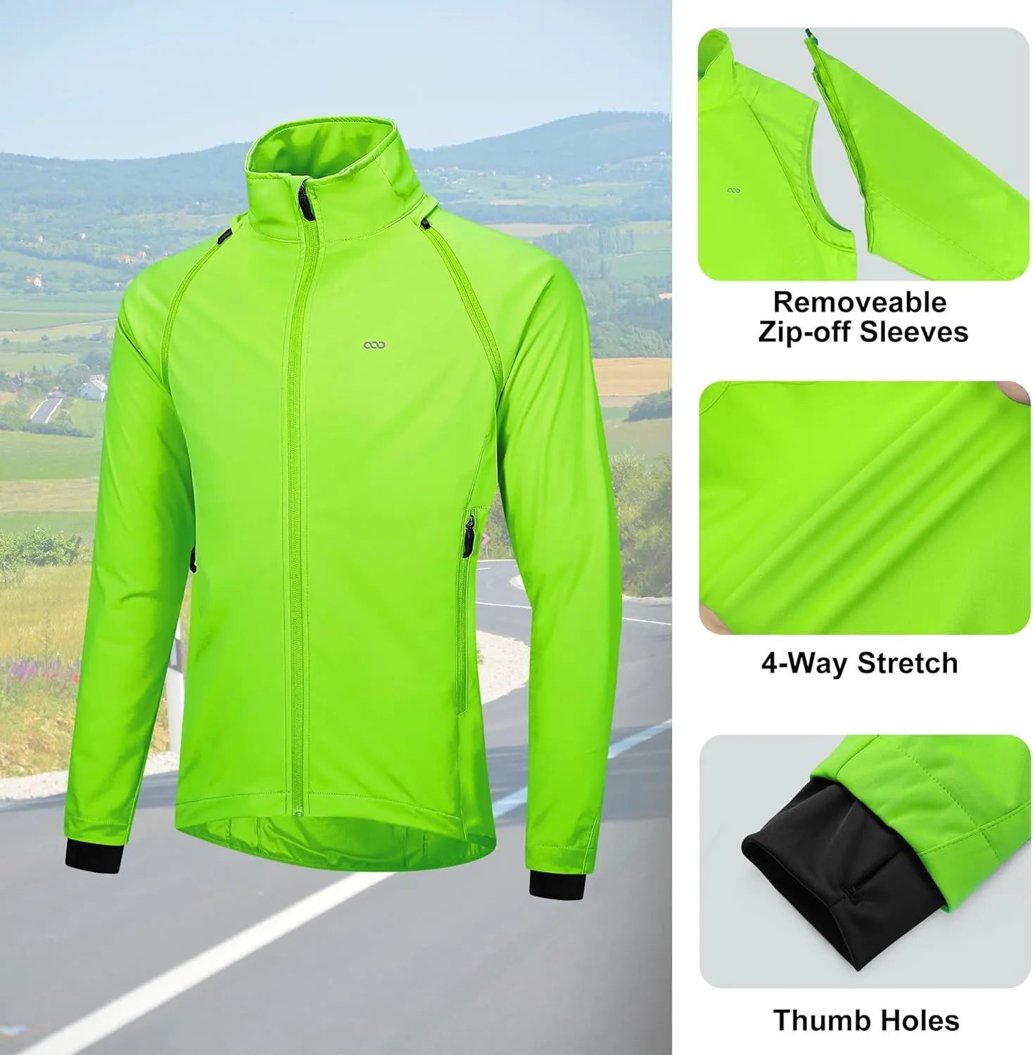 33,000ft Men's Cycling Jacket Long Sleeve, Waterproof Running Bike Vest Outerwear Reflective Windproof Sleeveless Jacket