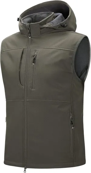 33,000ft Men's Lightweight Softshell Vest Hooded Outerwear Zip Up Fleece Lined Windproof Sleeveless Jacket for Golf Running