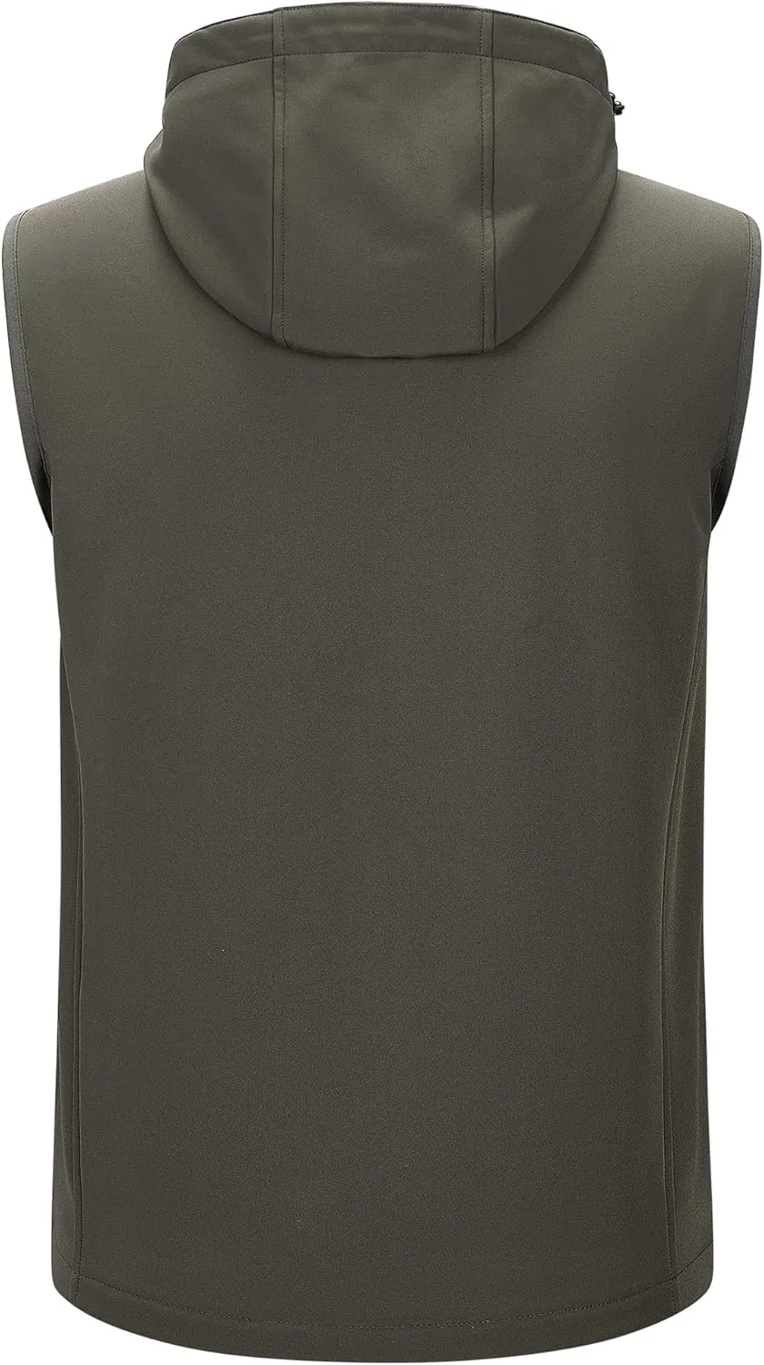 33,000ft Men's Lightweight Softshell Vest Hooded Outerwear Zip Up Fleece Lined Windproof Sleeveless Jacket for Golf Running
