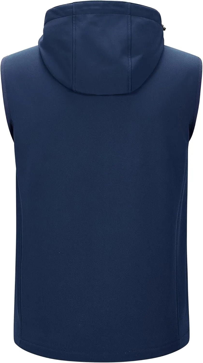 33,000ft Men's Lightweight Softshell Vest Hooded Outerwear Zip Up Fleece Lined Windproof Sleeveless Jacket for Golf Running