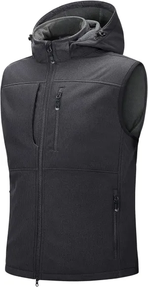 33,000ft Men's Lightweight Softshell Vest Hooded Outerwear Zip Up Fleece Lined Windproof Sleeveless Jacket for Golf Running