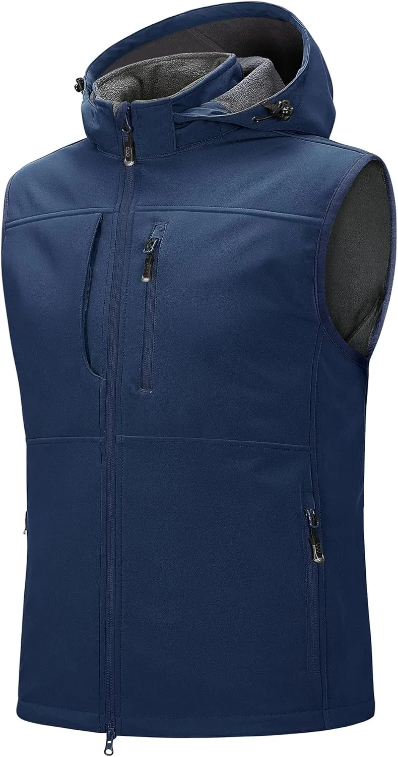 33,000ft Men's Lightweight Softshell Vest Hooded Outerwear Zip Up Fleece Lined Windproof Sleeveless Jacket for Golf Running
