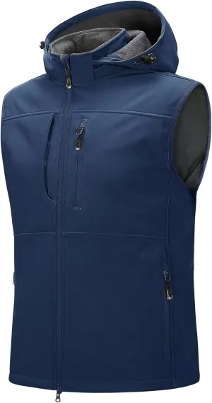 33,000ft Men's Lightweight Softshell Vest Hooded Outerwear Zip Up Fleece Lined Windproof Sleeveless Jacket for Golf Running