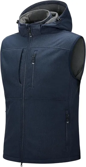 33,000ft Men's Lightweight Softshell Vest Hooded Outerwear Zip Up Fleece Lined Windproof Sleeveless Jacket for Golf Running