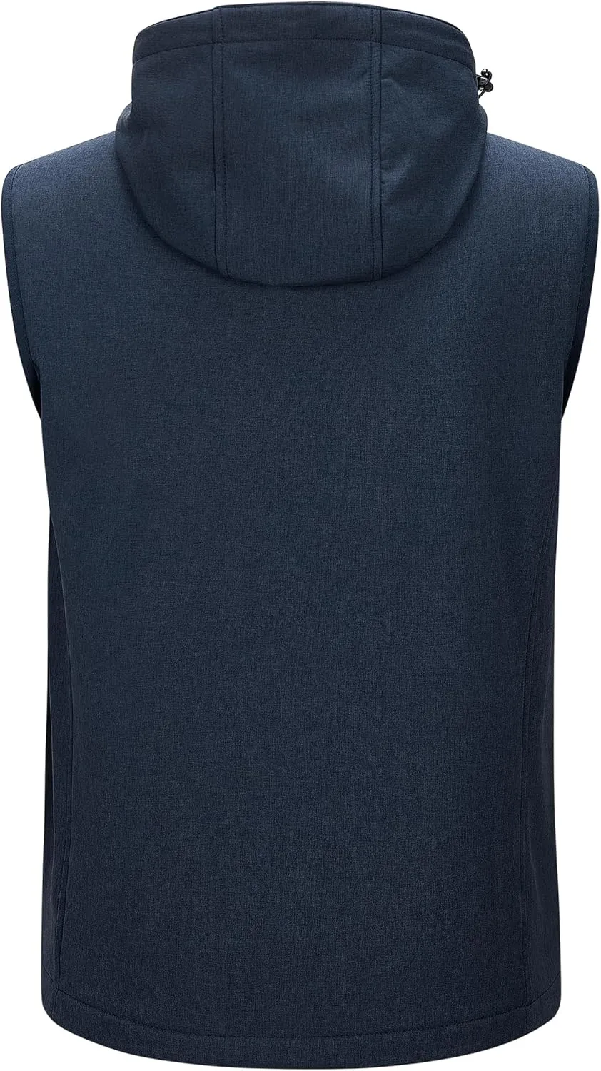 33,000ft Men's Lightweight Softshell Vest Hooded Outerwear Zip Up Fleece Lined Windproof Sleeveless Jacket for Golf Running