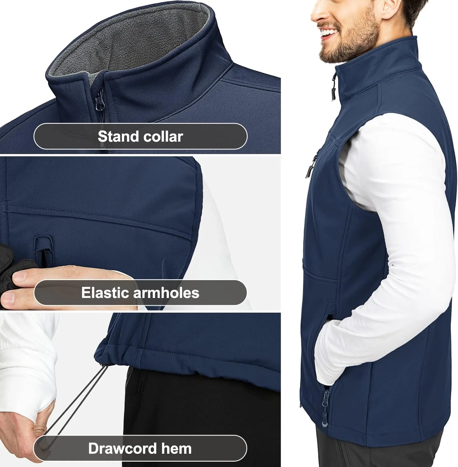 33,000ft Men's Lightweight Softshell Vest Outerwear Zip Up Fleece Lined Windproof Sleeveless Jacket for Golf Running Hiking