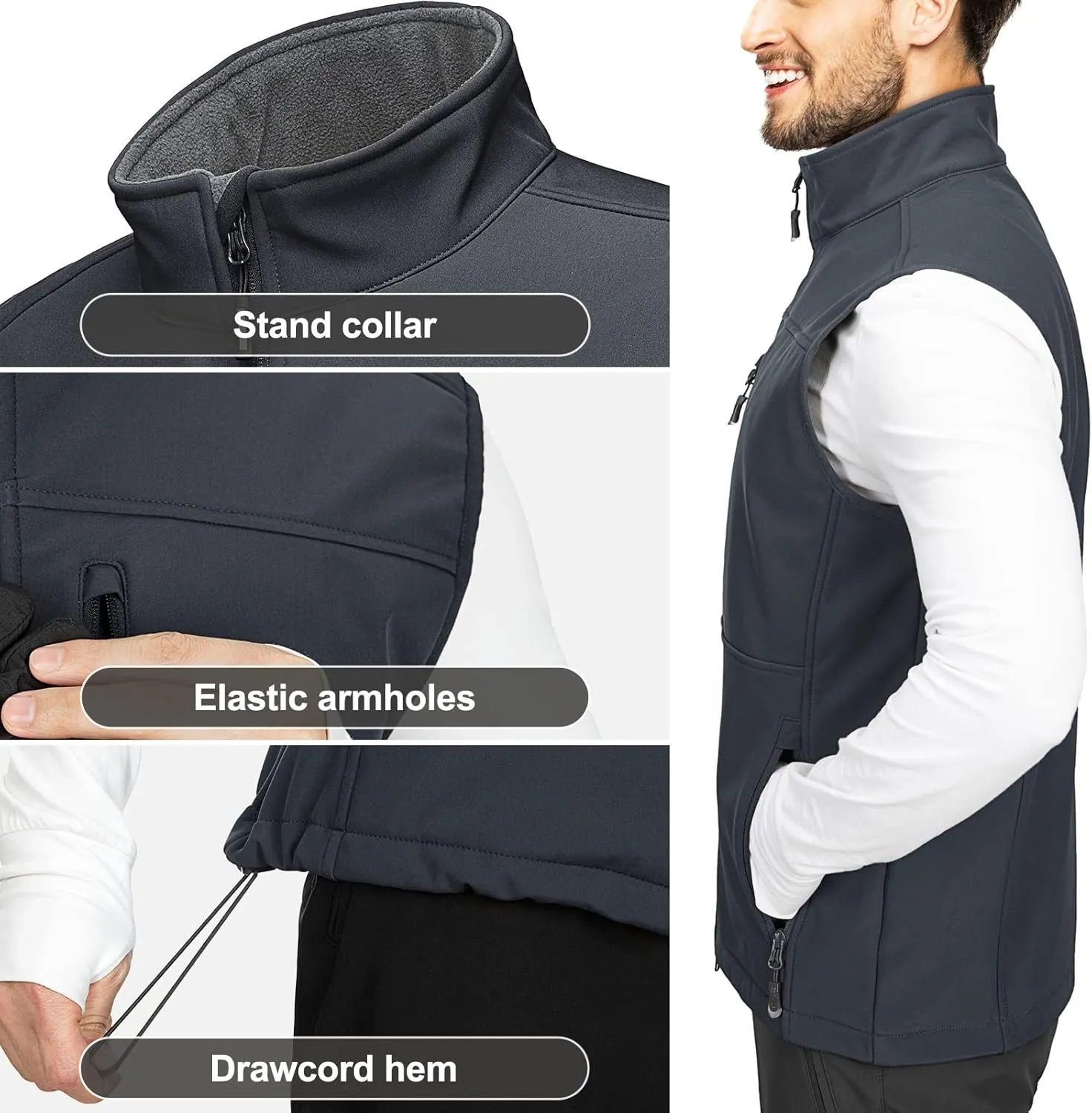 33,000ft Men's Lightweight Softshell Vest Outerwear Zip Up Fleece Lined Windproof Sleeveless Jacket for Golf Running Hiking