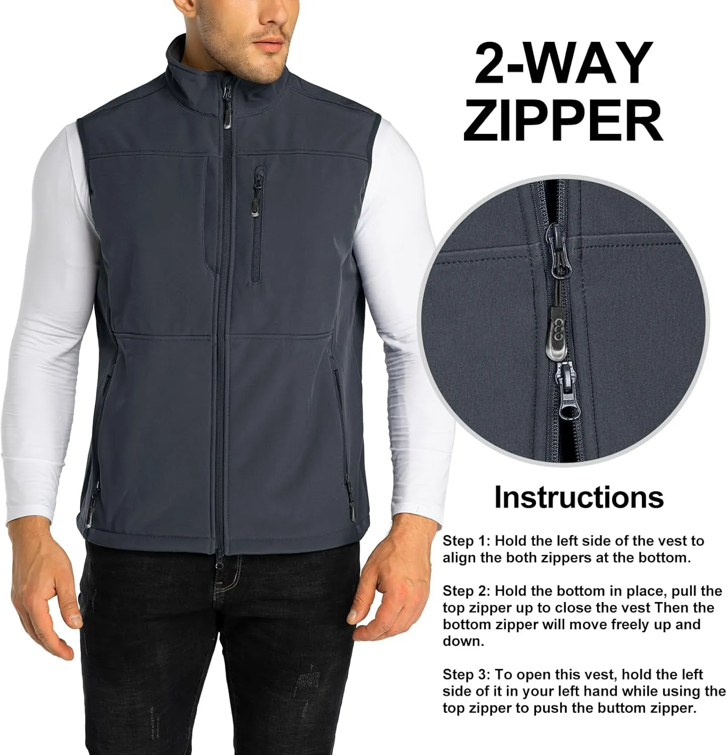 33,000ft Men's Lightweight Softshell Vest Outerwear Zip Up Fleece Lined Windproof Sleeveless Jacket for Golf Running Hiking