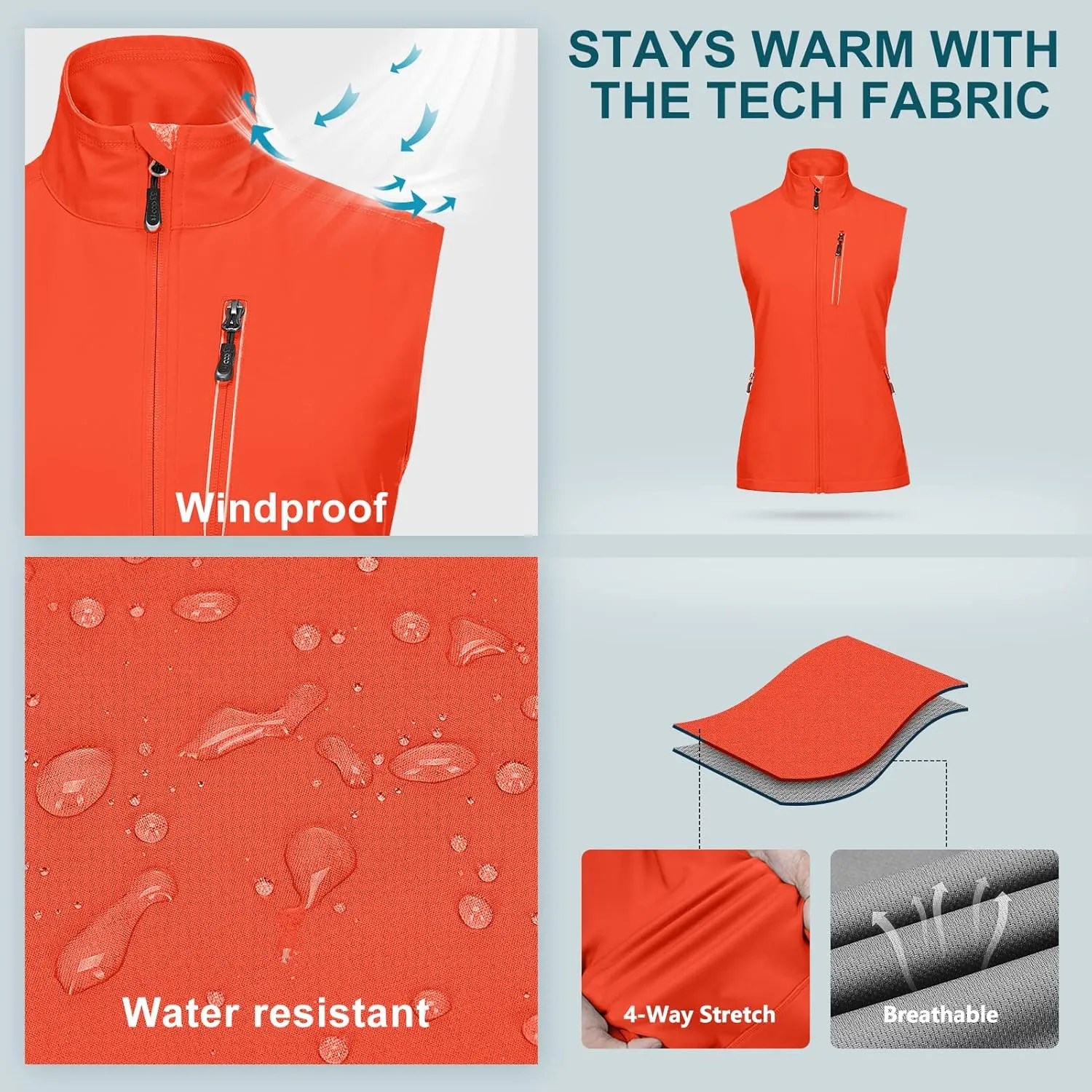 33,000ft Women's Lightweight Running Vest Outerwear with Pockets, Windproof Sleeveless Jacket for Golf Hiking Travel