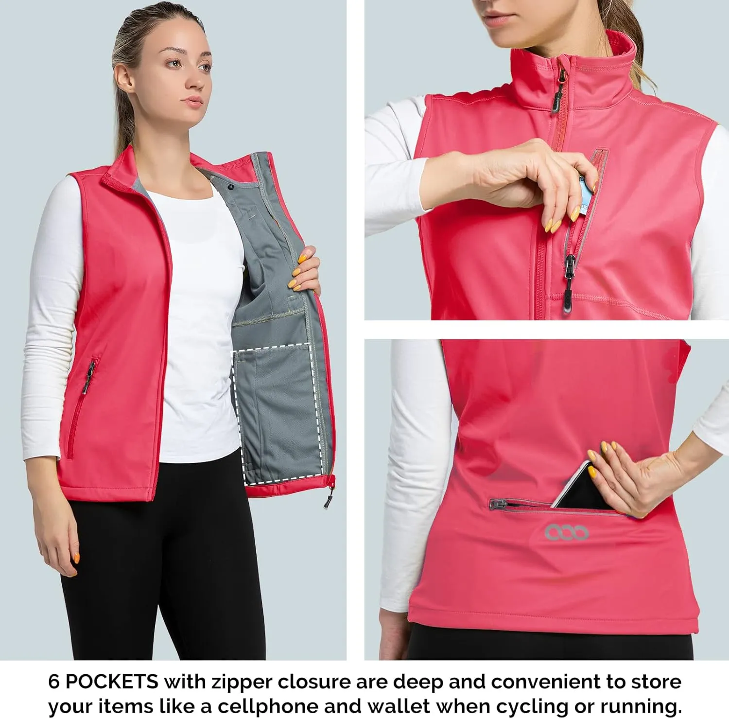 33,000ft Women's Lightweight Running Vest Outerwear with Pockets, Windproof Sleeveless Jacket for Golf Hiking Travel