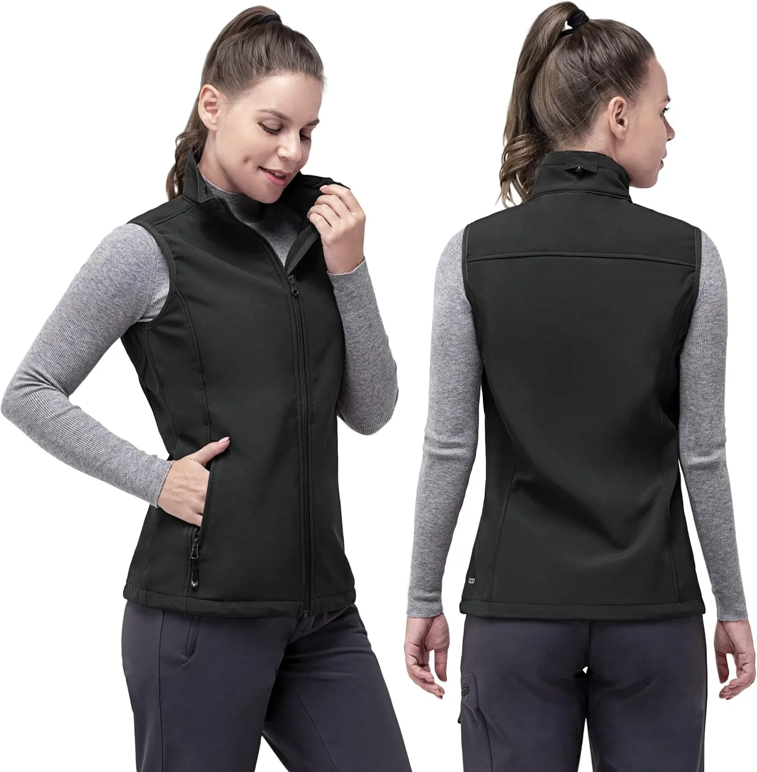 33,000ft Women's Running Vest Fleece Lined Zip Up Windproof Lightweight Softshell Vests Outerwear for Golf Hiking Sports