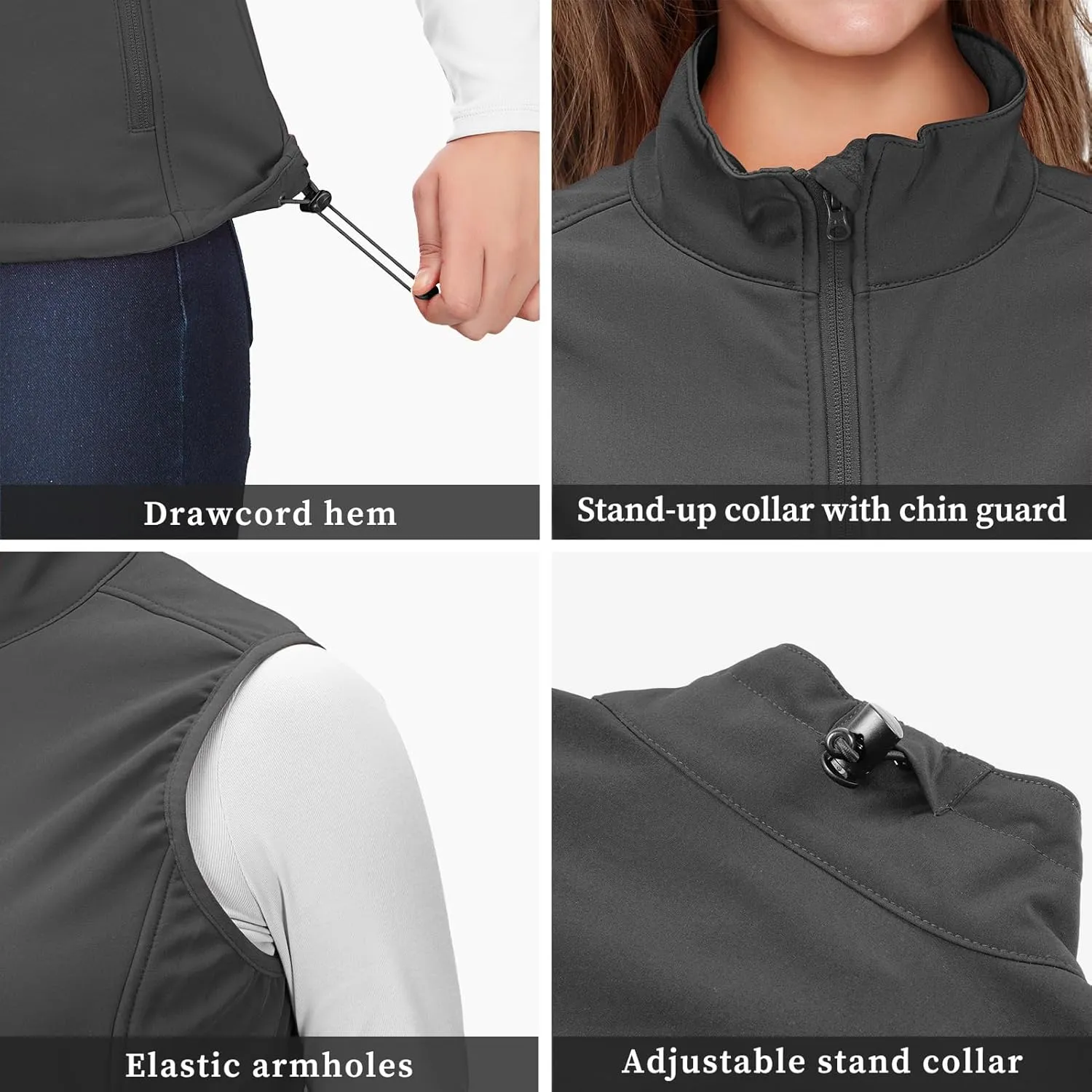 33,000ft Women's Running Vest Fleece Lined Zip Up Windproof Lightweight Softshell Vests Outerwear for Golf Hiking Sports