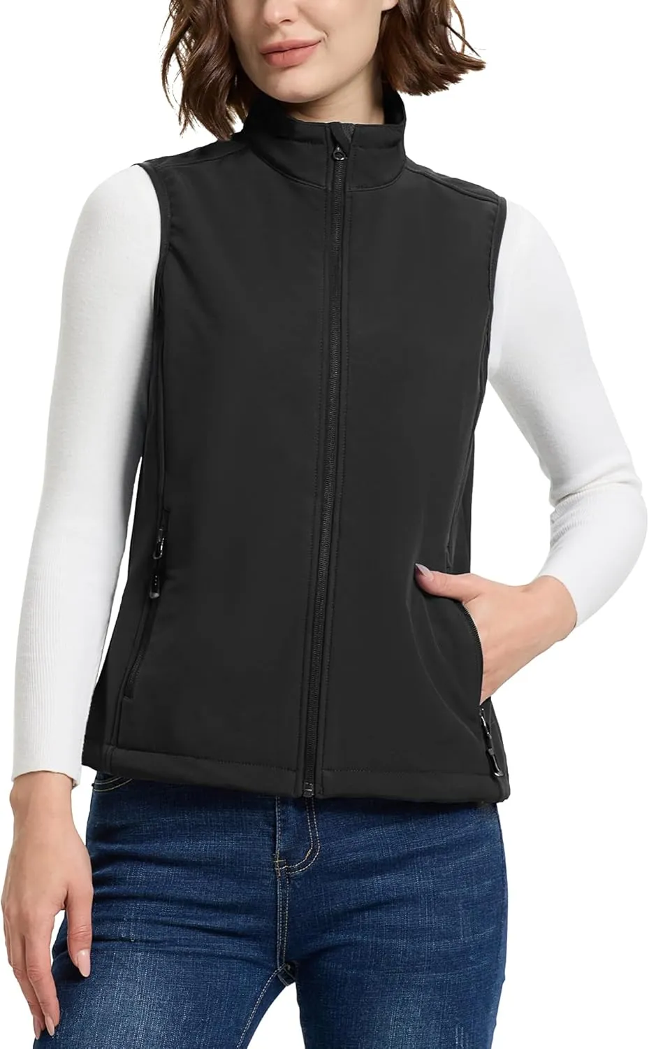 33,000ft Women's Running Vest Fleece Lined Zip Up Windproof Lightweight Softshell Vests Outerwear for Golf Hiking Sports