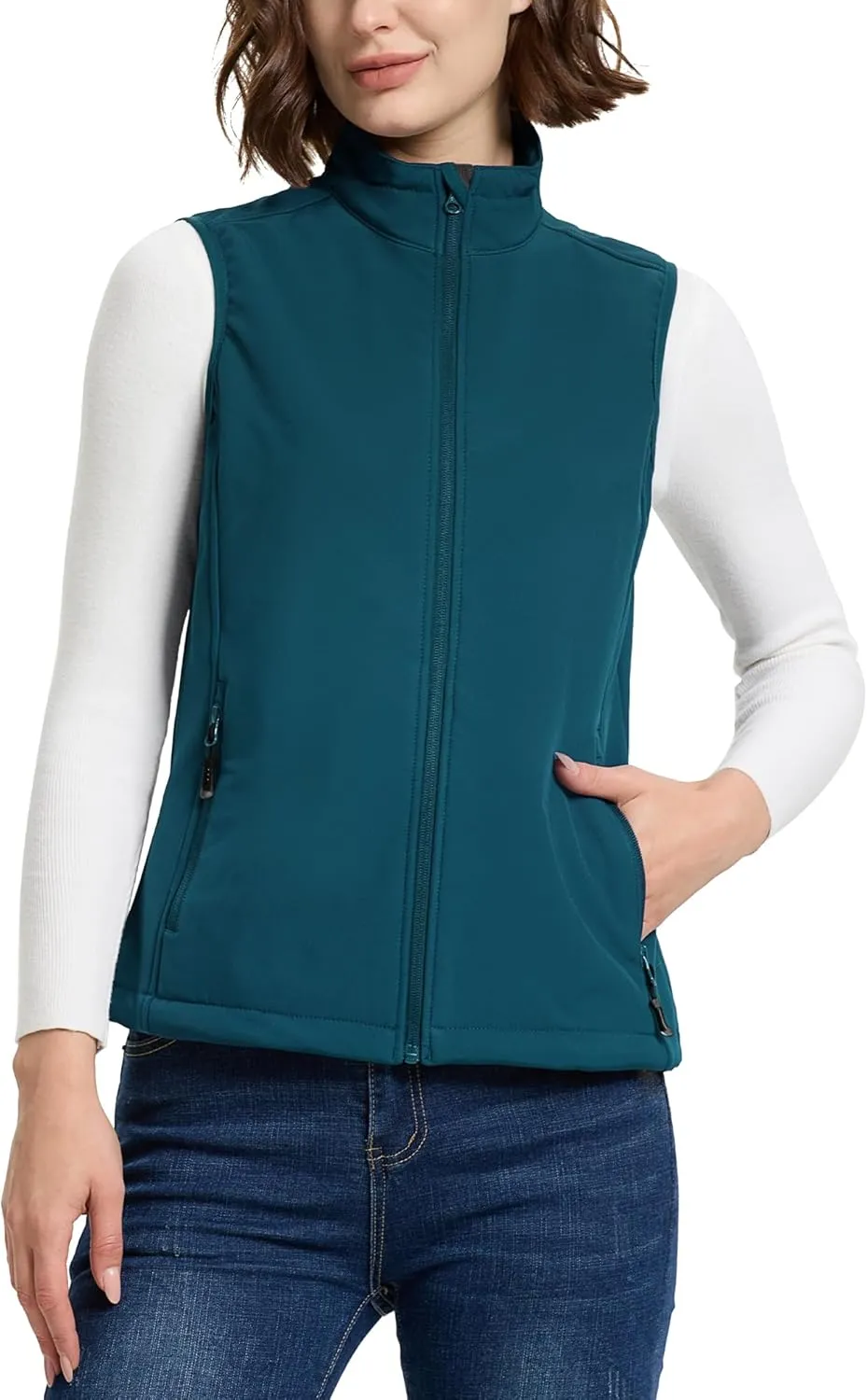 33,000ft Women's Running Vest Fleece Lined Zip Up Windproof Lightweight Softshell Vests Outerwear for Golf Hiking Sports