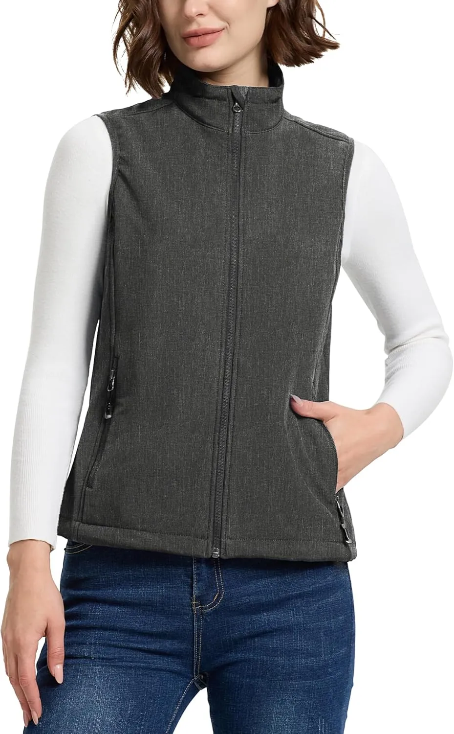 33,000ft Women's Running Vest Fleece Lined Zip Up Windproof Lightweight Softshell Vests Outerwear for Golf Hiking Sports