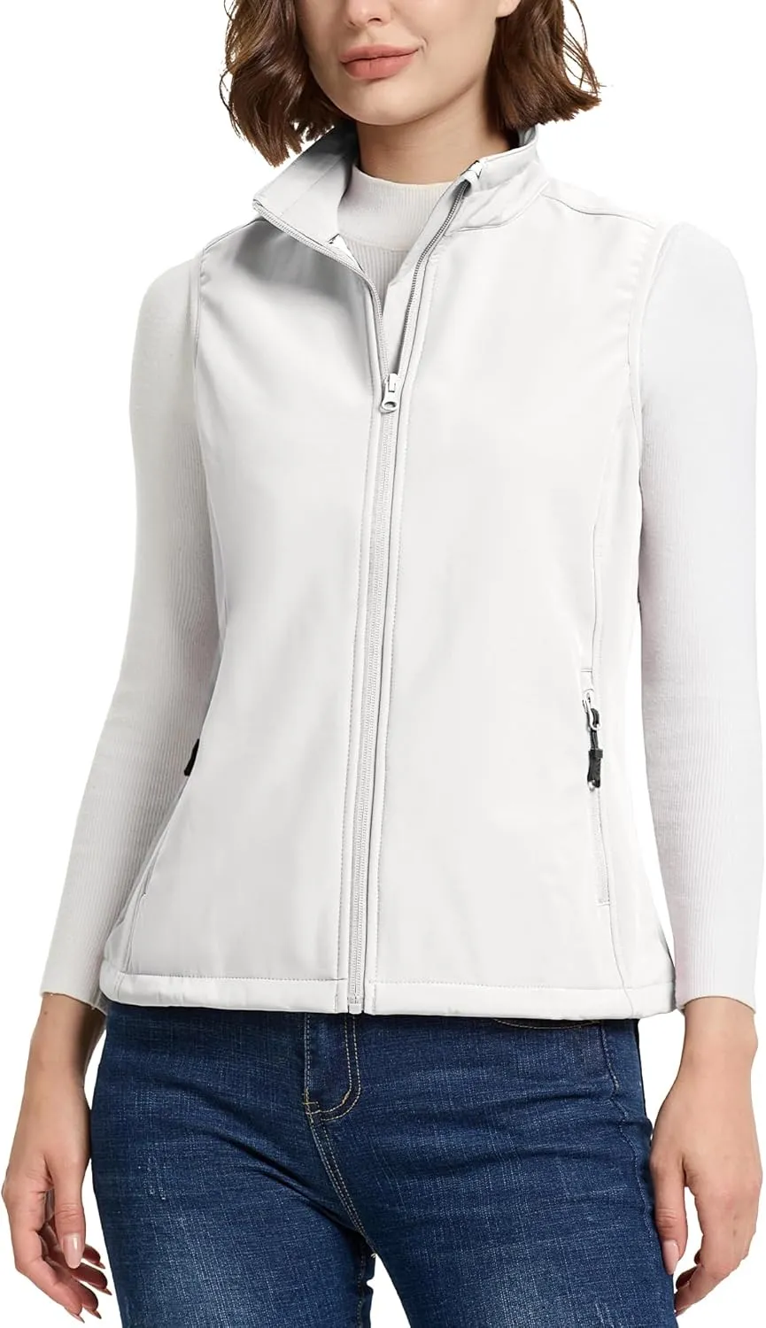 33,000ft Women's Running Vest Fleece Lined Zip Up Windproof Lightweight Softshell Vests Outerwear for Golf Hiking Sports