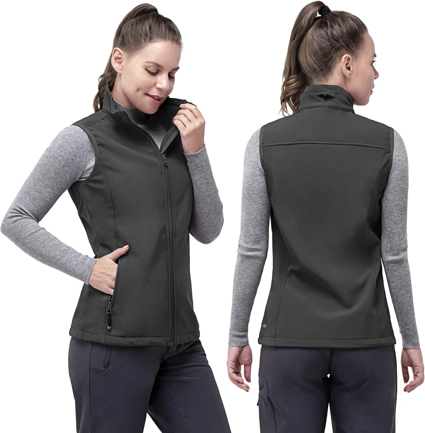 33,000ft Women's Running Vest Fleece Lined Zip Up Windproof Lightweight Softshell Vests Outerwear for Golf Hiking Sports