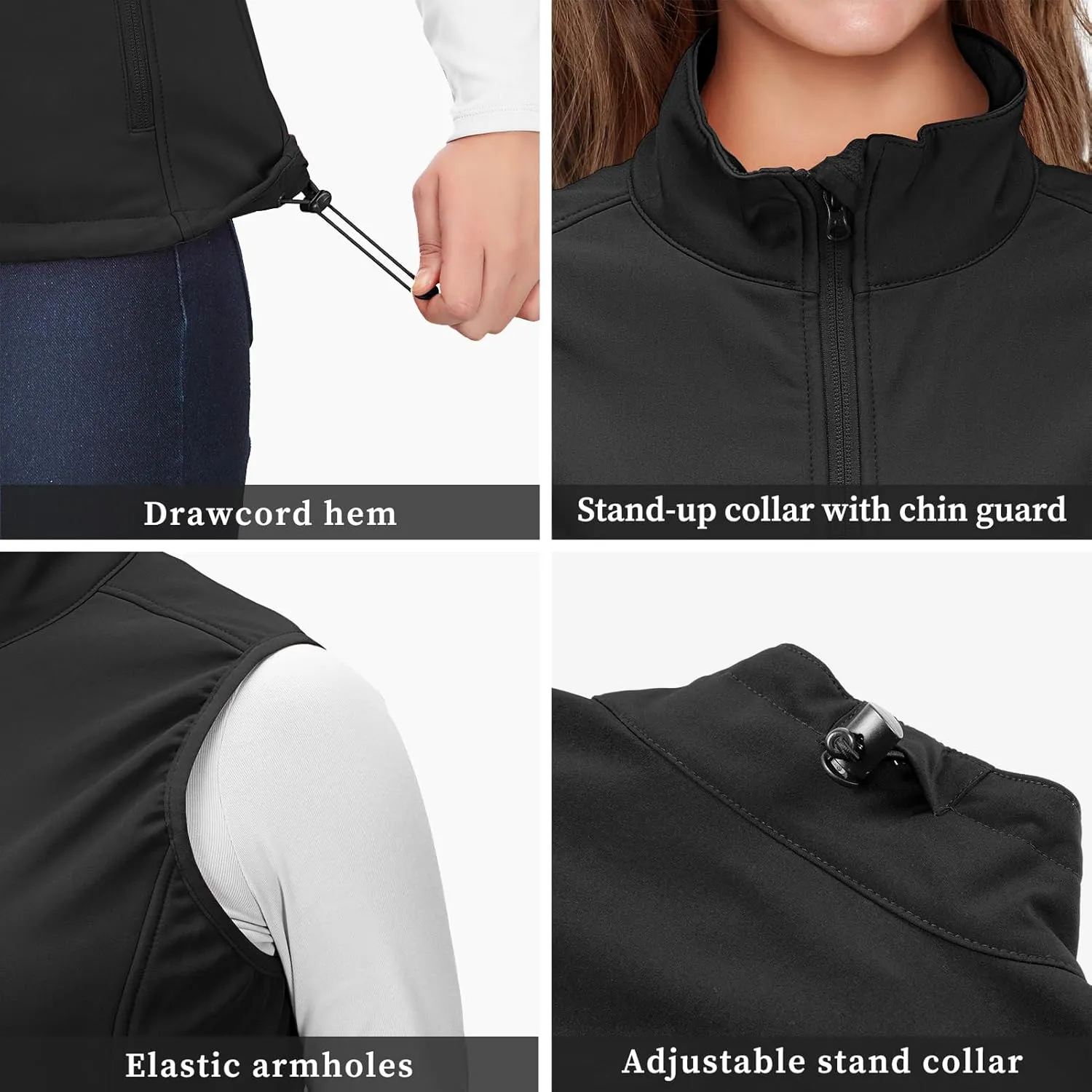 33,000ft Women's Running Vest Fleece Lined Zip Up Windproof Lightweight Softshell Vests Outerwear for Golf Hiking Sports
