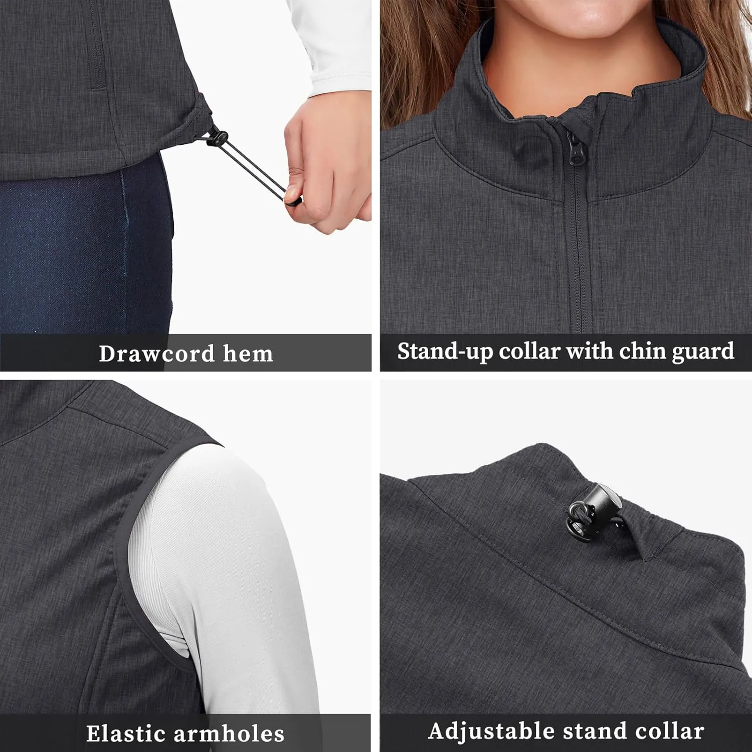 33,000ft Women's Running Vest Fleece Lined Zip Up Windproof Lightweight Softshell Vests Outerwear for Golf Hiking Sports