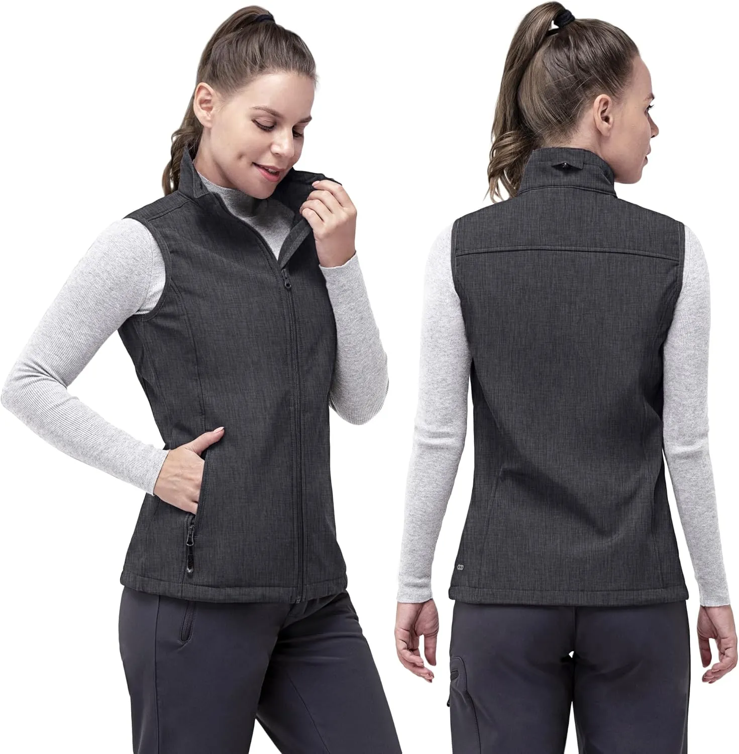 33,000ft Women's Running Vest Fleece Lined Zip Up Windproof Lightweight Softshell Vests Outerwear for Golf Hiking Sports