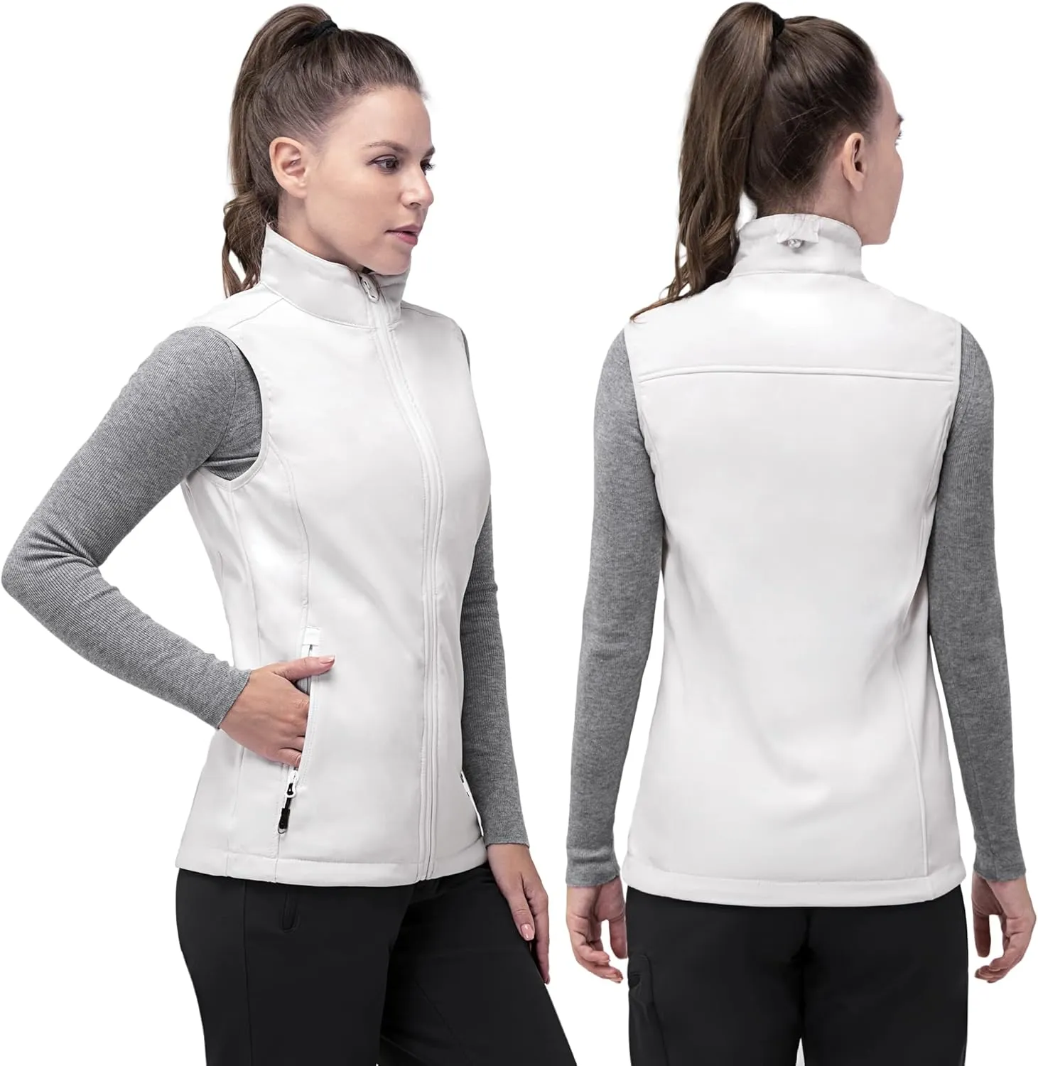 33,000ft Women's Running Vest Fleece Lined Zip Up Windproof Lightweight Softshell Vests Outerwear for Golf Hiking Sports