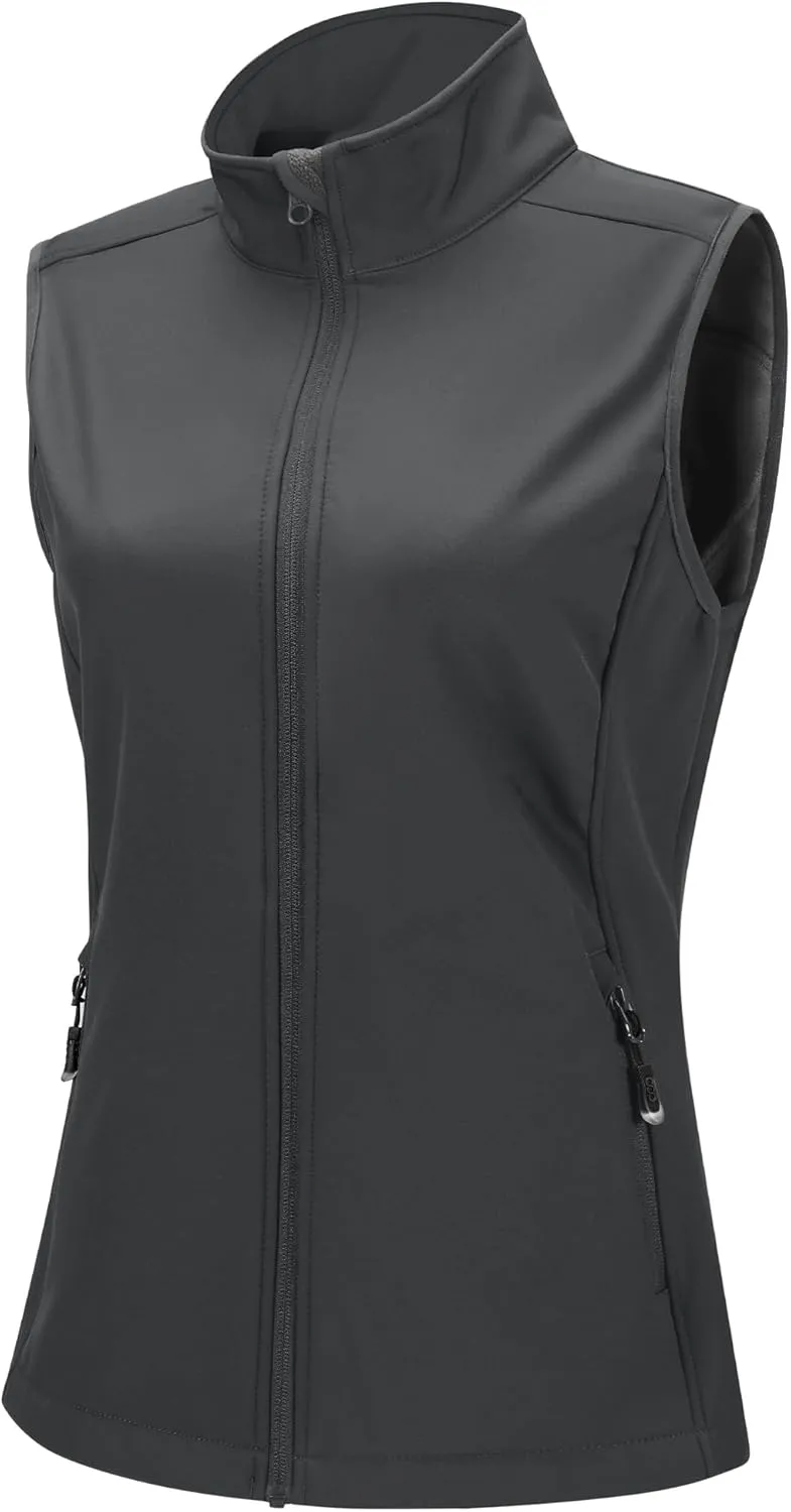 33,000ft Women's Running Vest Fleece Lined Zip Up Windproof Lightweight Softshell Vests Outerwear for Golf Hiking Sports