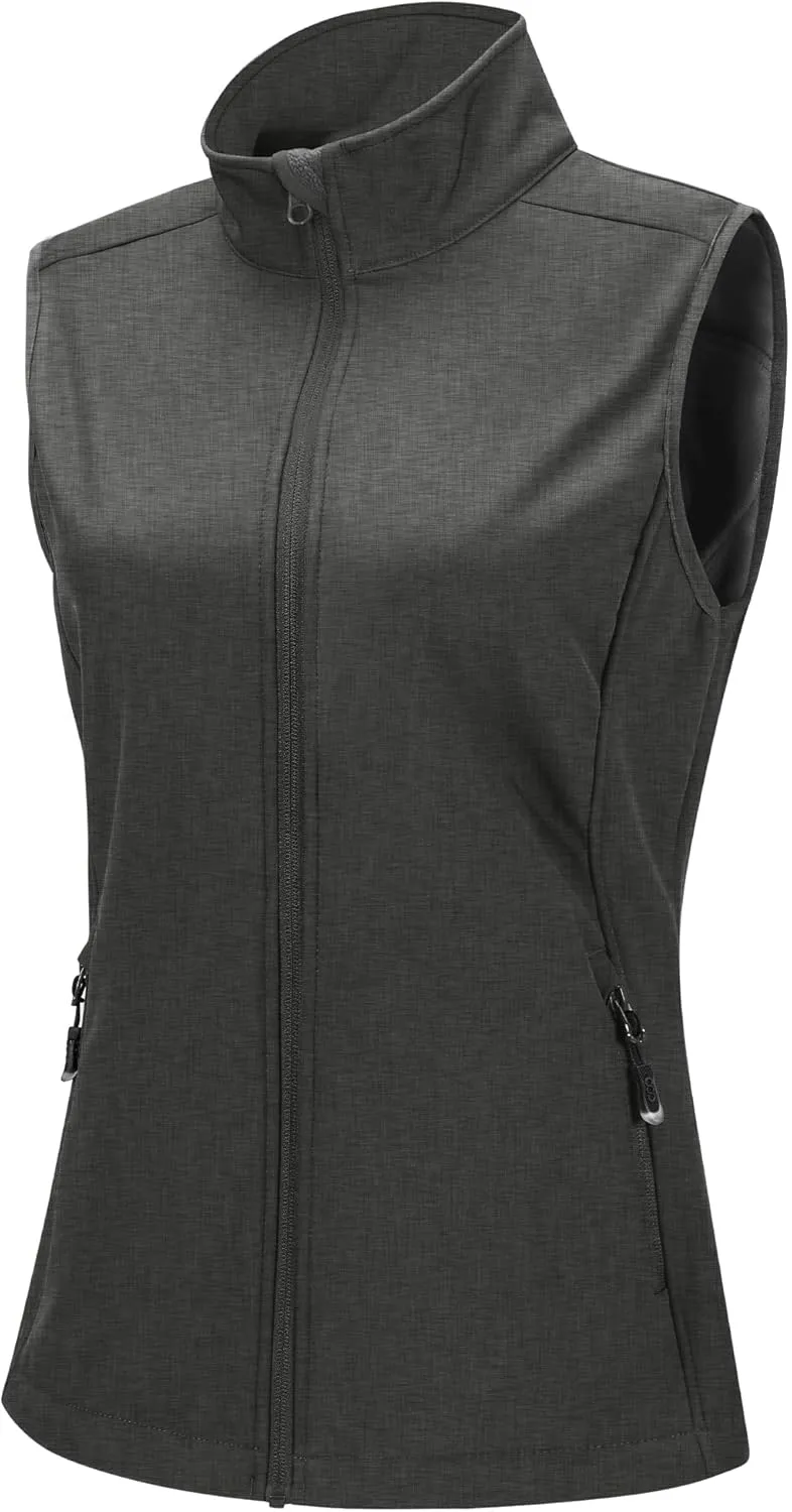 33,000ft Women's Running Vest Fleece Lined Zip Up Windproof Lightweight Softshell Vests Outerwear for Golf Hiking Sports