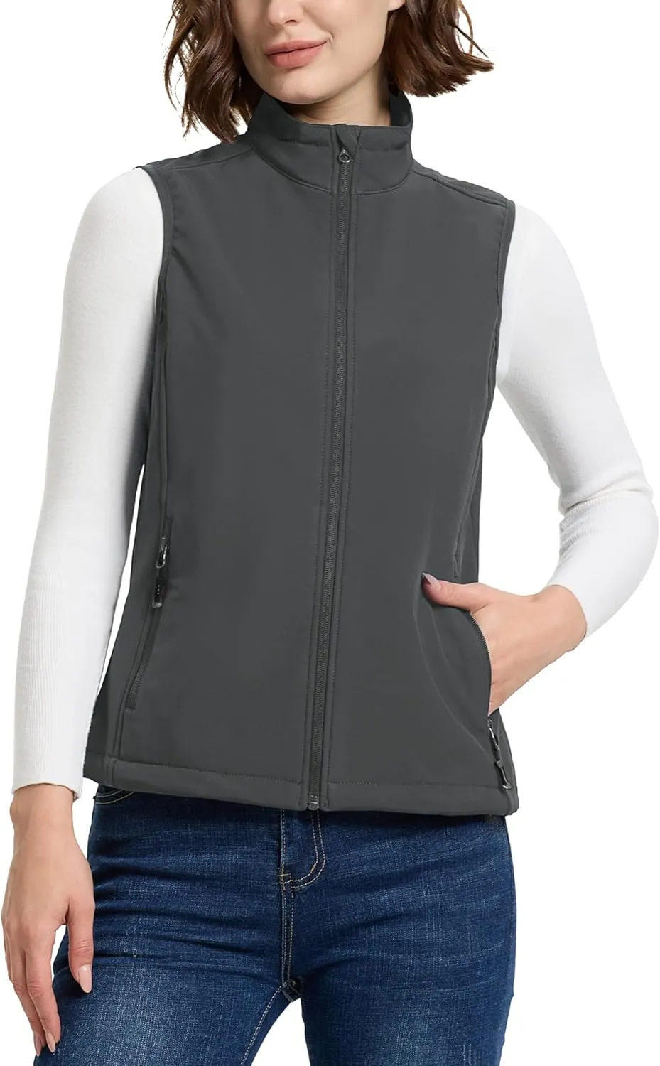 33,000ft Women's Running Vest Fleece Lined Zip Up Windproof Lightweight Softshell Vests Outerwear for Golf Hiking Sports